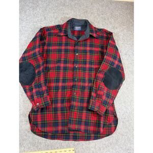 Vtg 60s Pendleton Flannel Shirt Mens L Red Blue Tartan Plaid Wool Elbow Patches